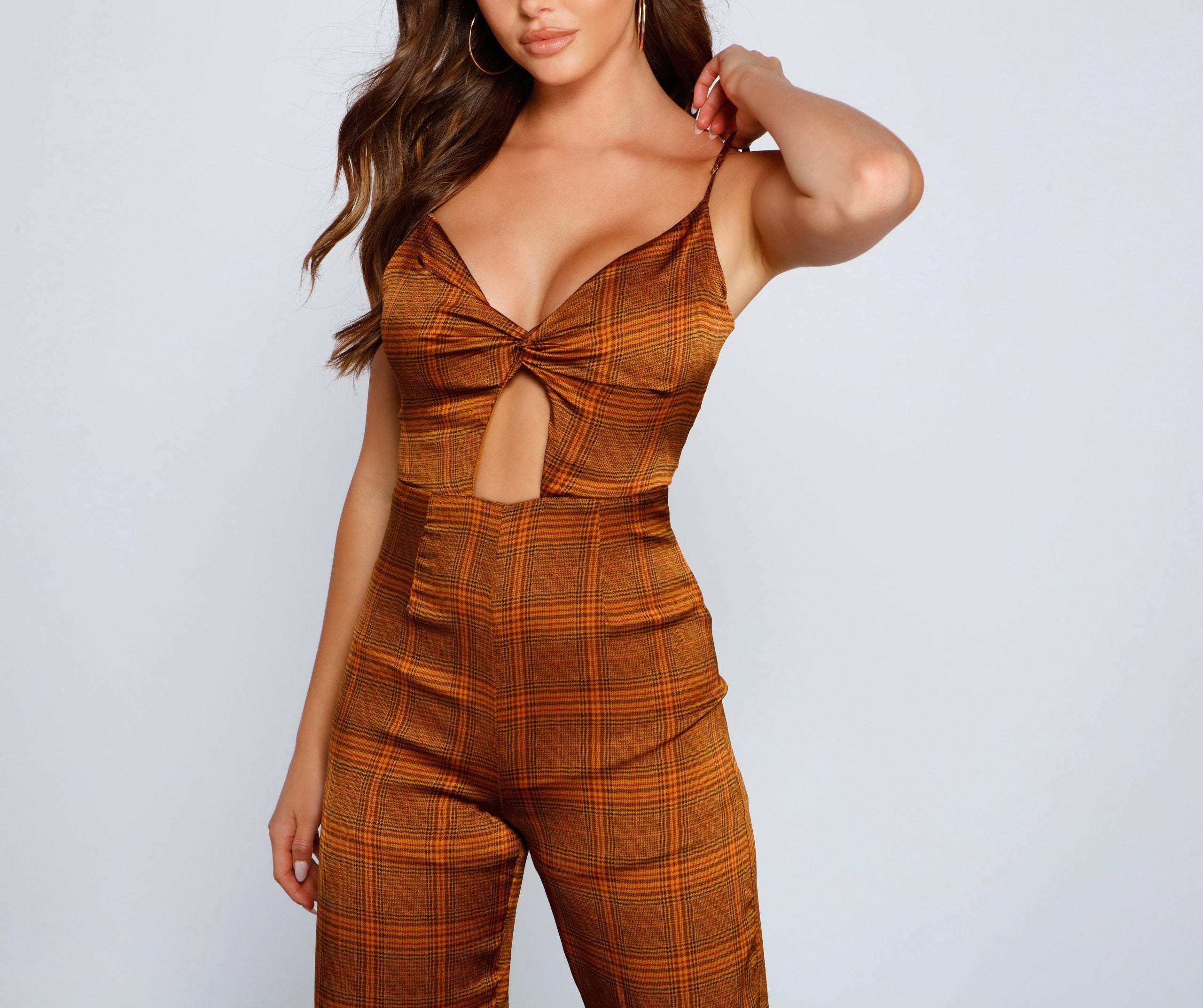 Plaid Perfection Twist Front Jumpsuit - Lady Occasions