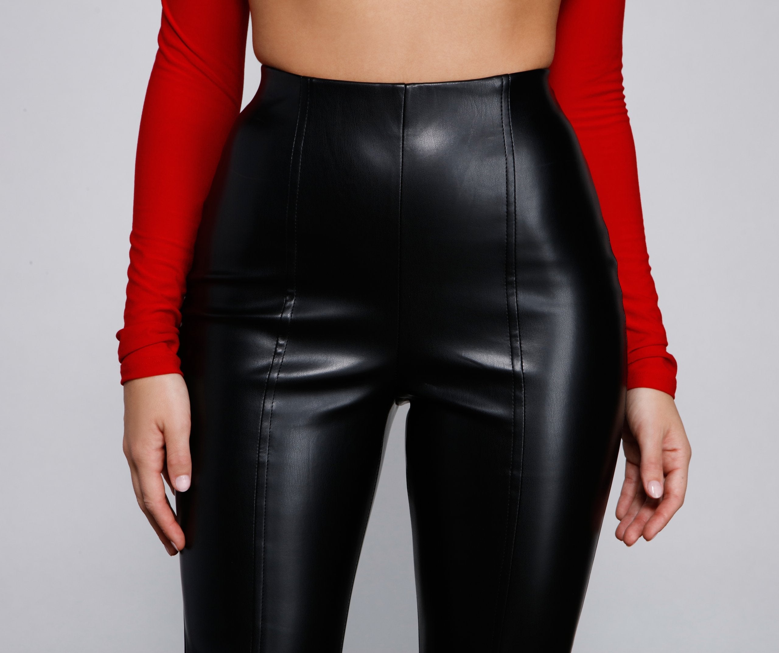 High Waist Faux Leather Tapered Leggings - Lady Occasions
