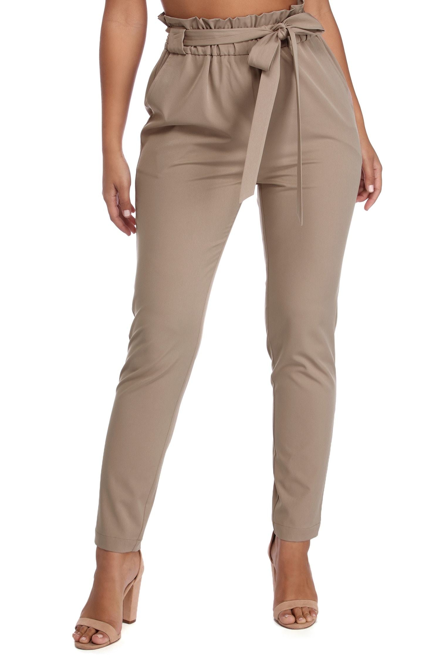 Classic Paper Bag Tie Waist Pants - Lady Occasions