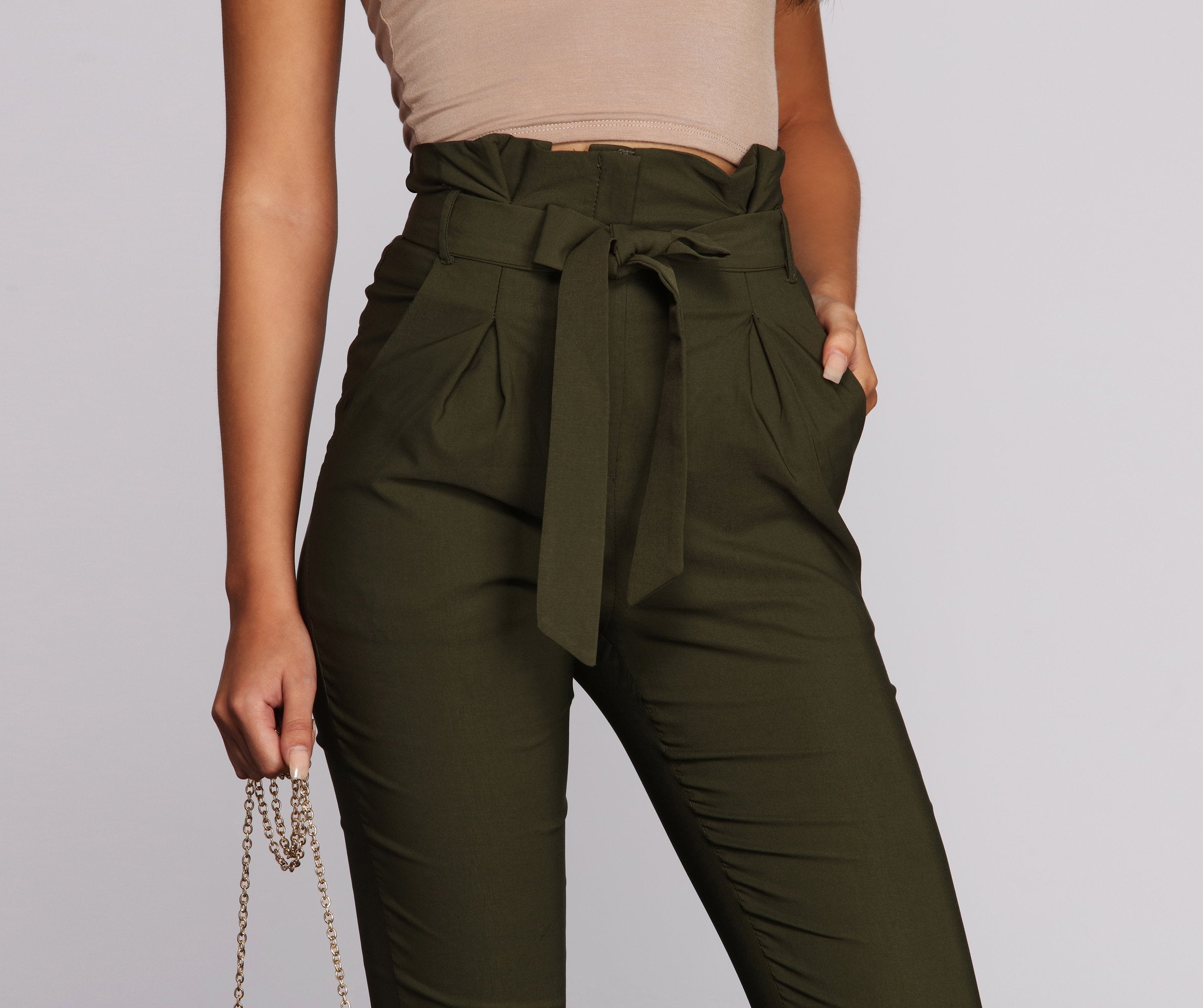 High Waist Paperbag Skinny Dress Pants - Lady Occasions