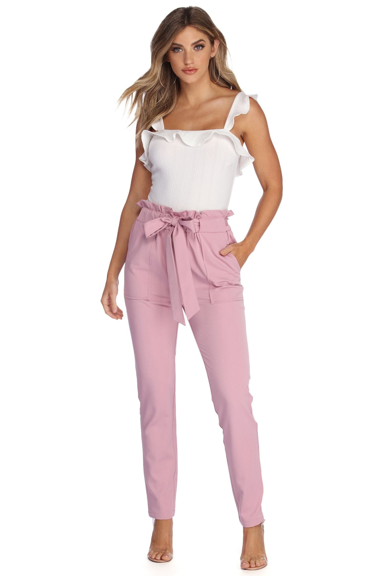 Classic Paper Bag Tie Waist Pants - Lady Occasions