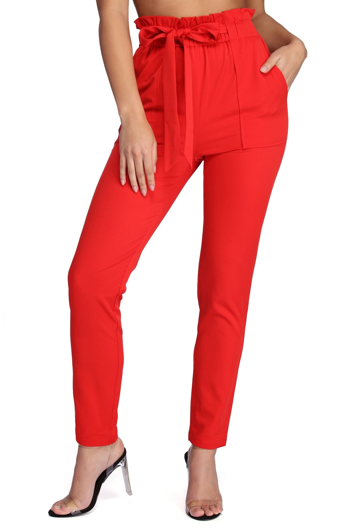 Classic Paper Bag Tie Waist Pants - Lady Occasions