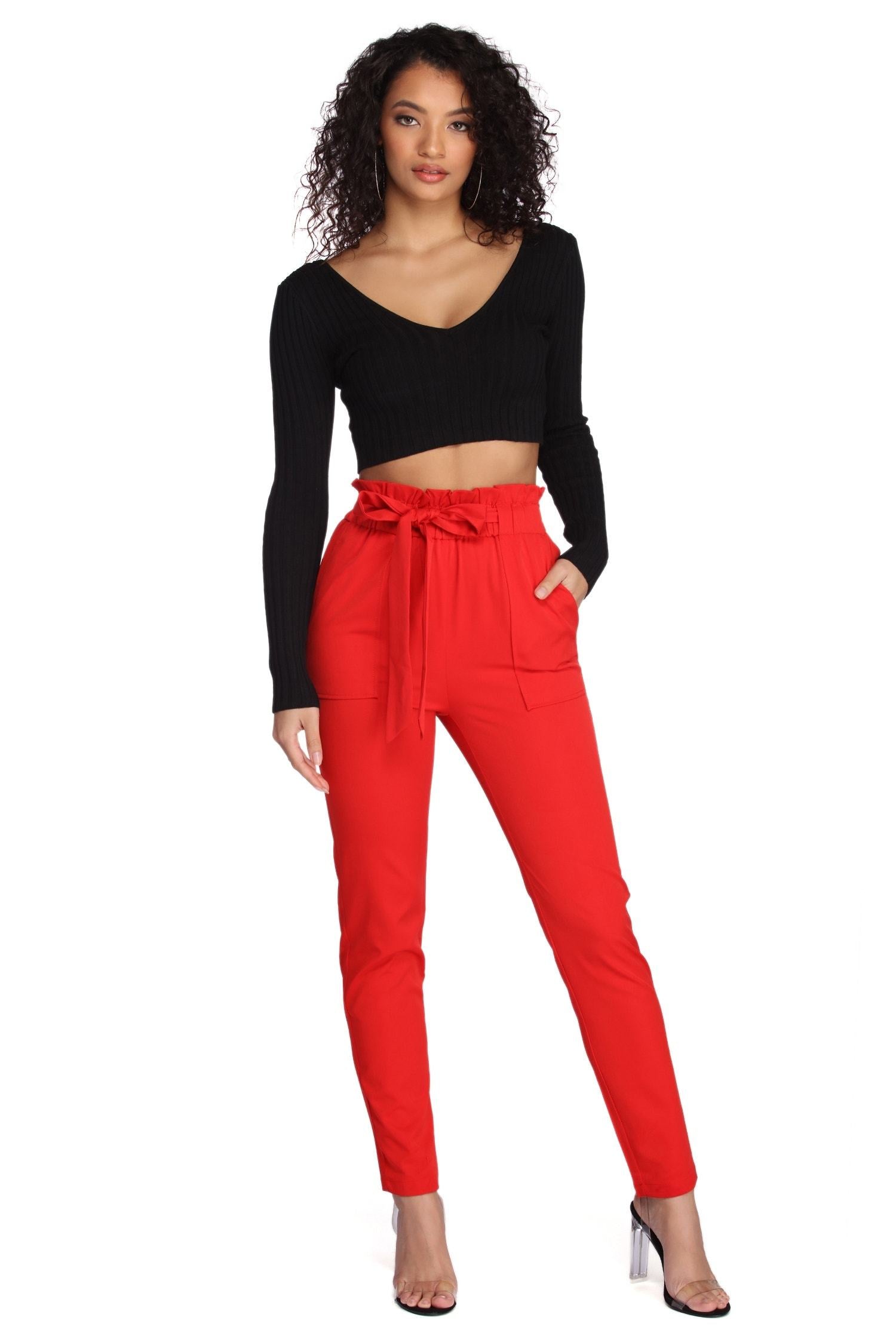 Classic Paper Bag Tie Waist Pants - Lady Occasions