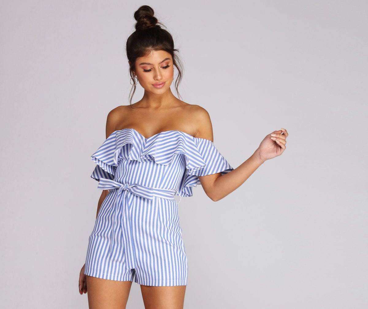 Ruffled And Striped Romper - Lady Occasions