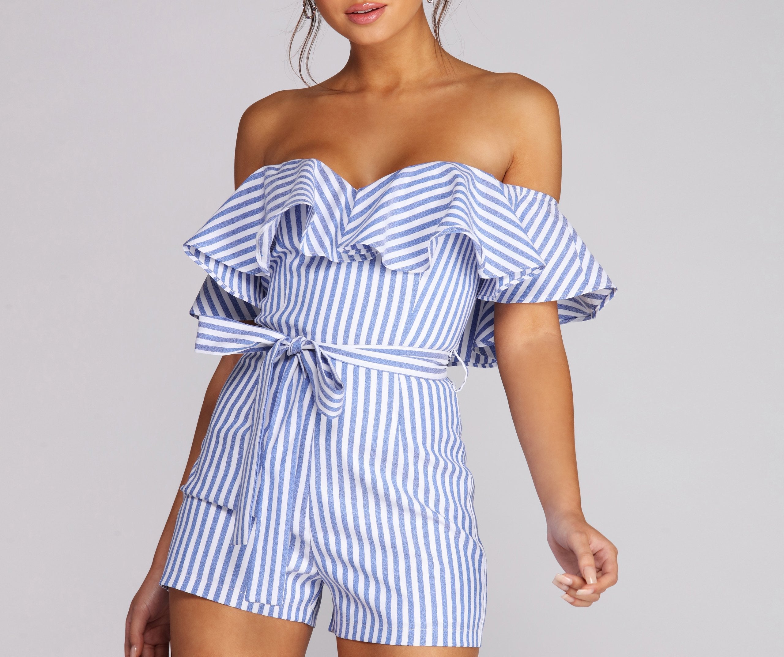 Ruffled And Striped Romper - Lady Occasions