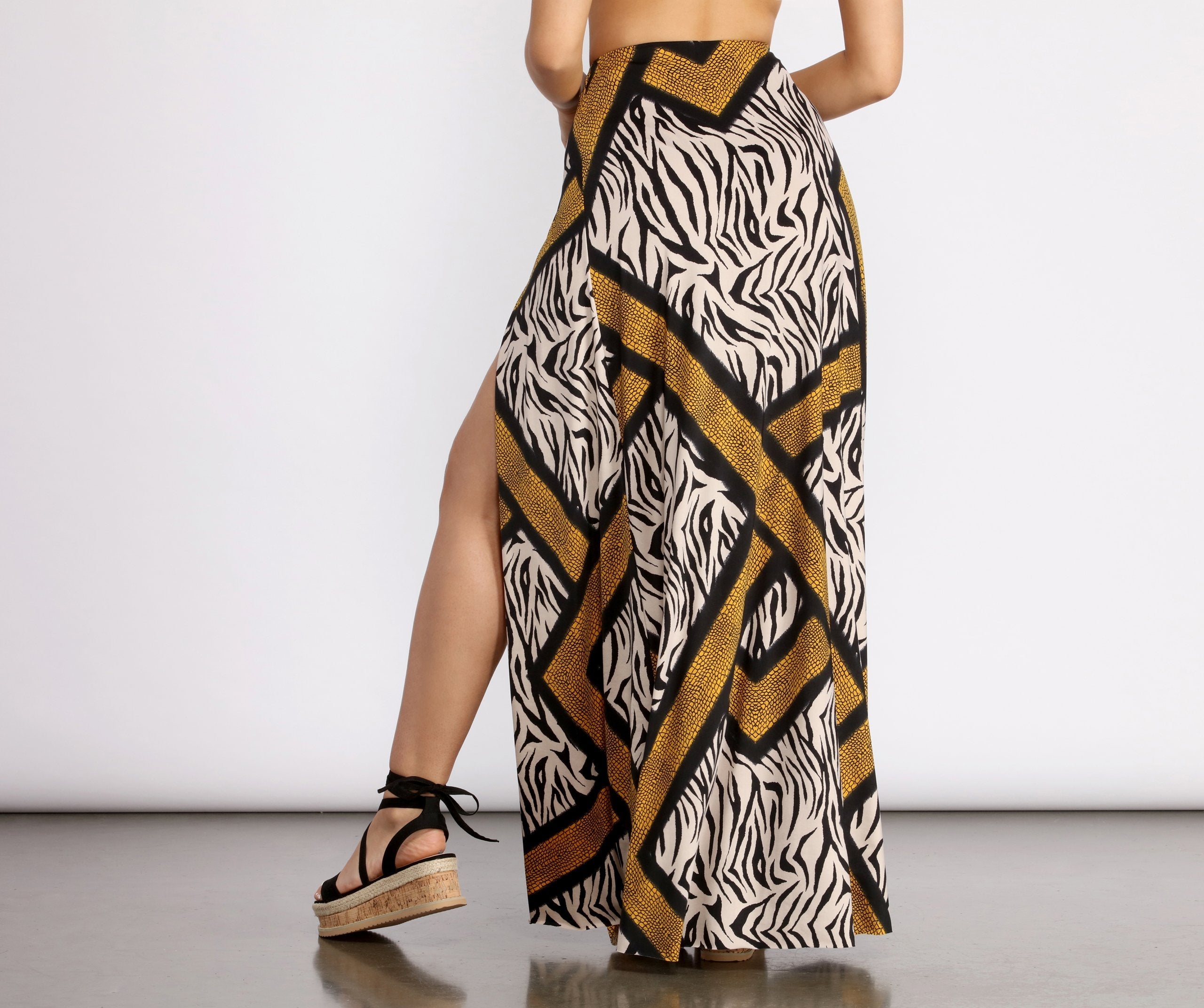 Zebra Print High Slit Maxi Skirt - Lady Occasions