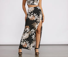 Tropical Palm Leaf High Slit Maxi Skirt - Lady Occasions