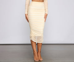 Moment For Mesh Ruched Midi Skirt - Lady Occasions