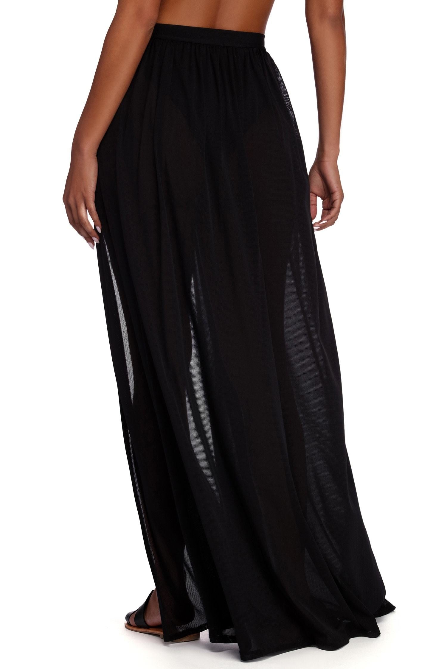 Tie Waist Mesh Maxi Skirt - Lady Occasions