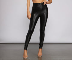 High Waist Faux Leather Leggings - Lady Occasions