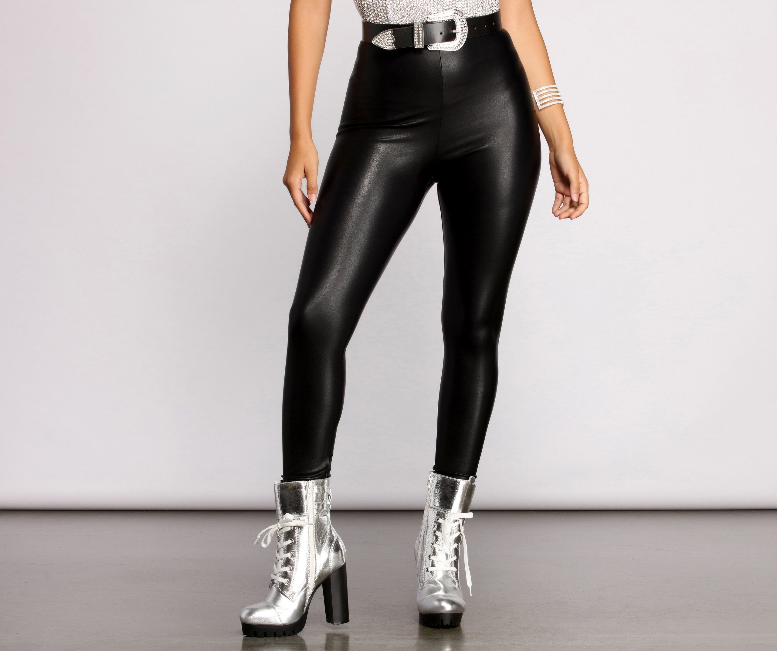 High Waist Faux Leather Leggings - Lady Occasions