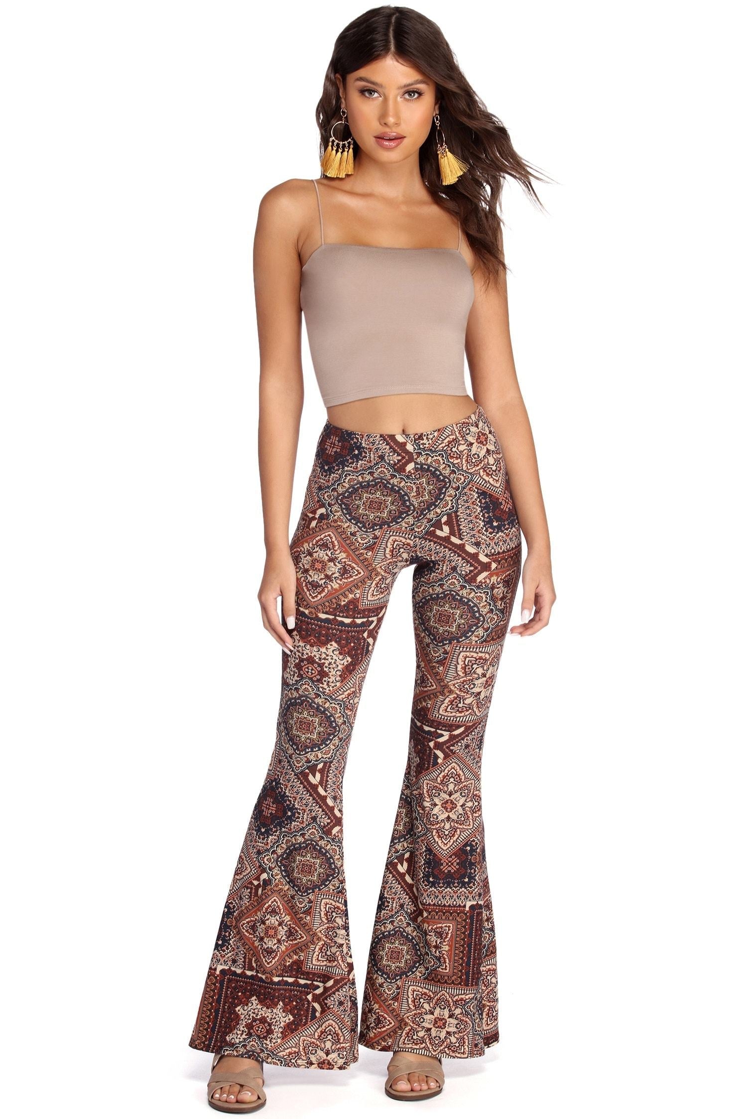 Boho Wanderer Paisley Flared Pants - Lady Occasions