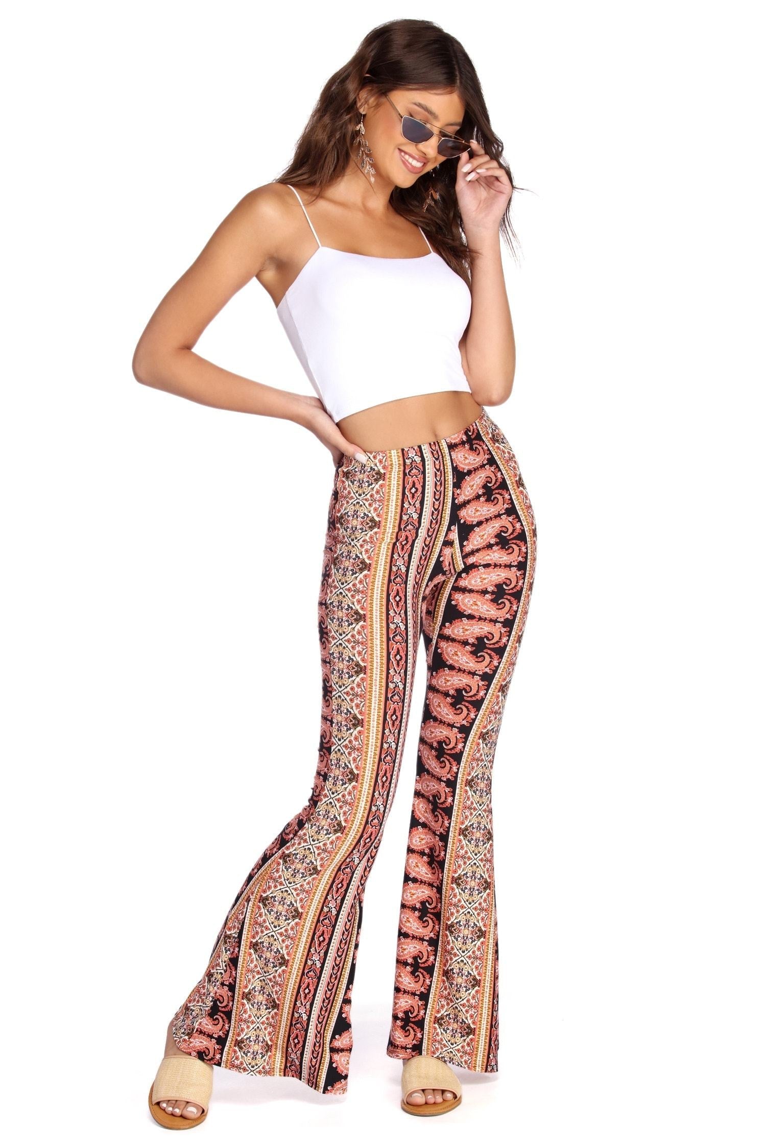 Boho Wanderer Paisley Flared Pants - Lady Occasions