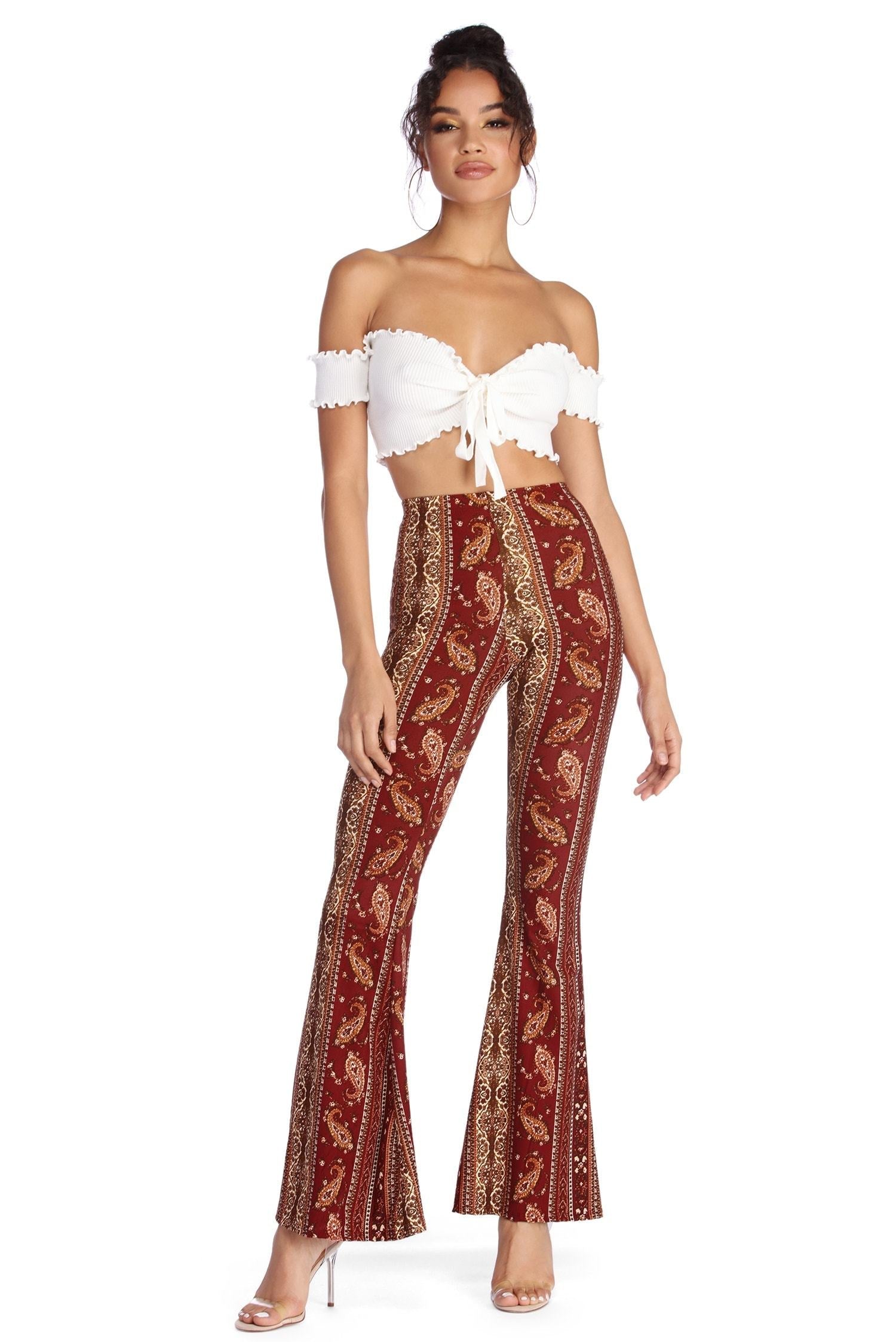 Boho Wanderer Paisley Flared Pants - Lady Occasions