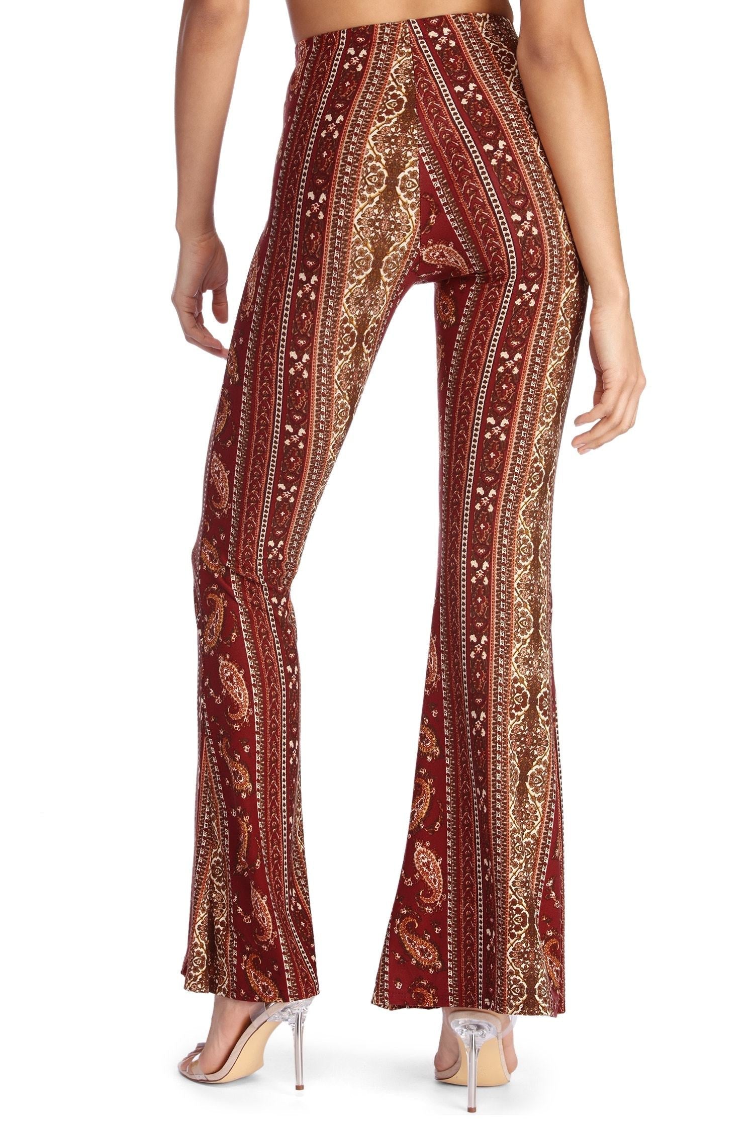 Boho Wanderer Paisley Flared Pants - Lady Occasions