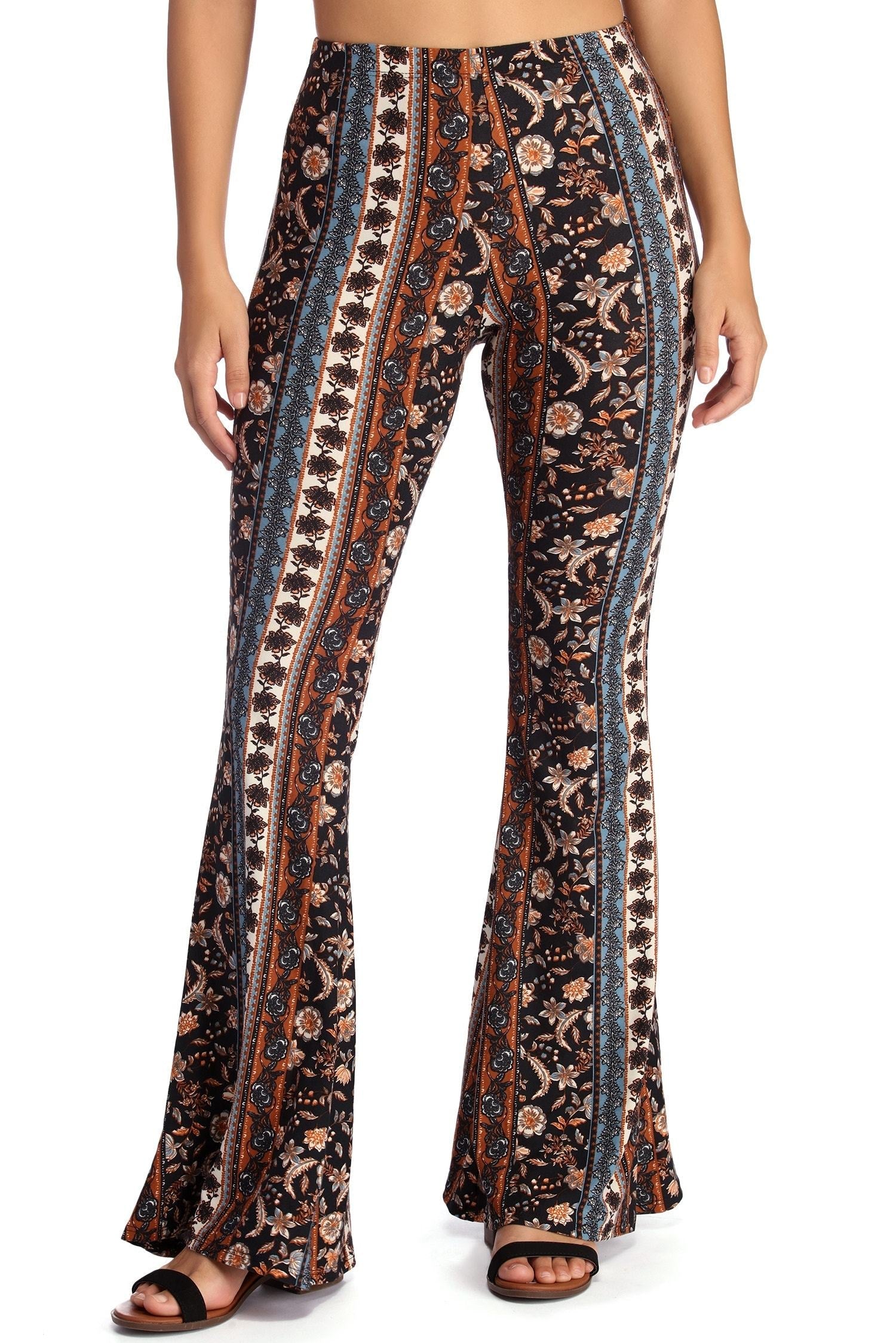 Boho Wanderer Paisley Flared Pants - Lady Occasions