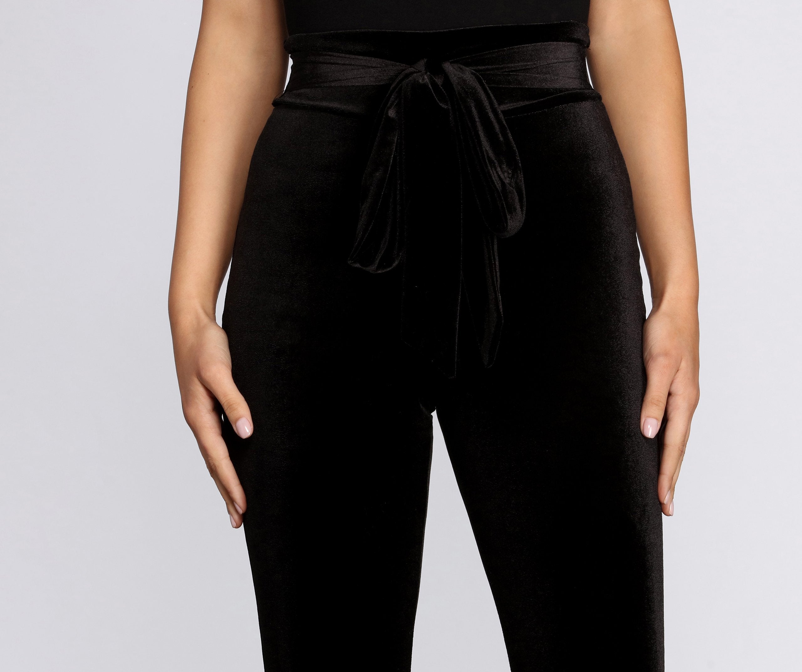 Tie Waist Velvet Skinny Pants - Lady Occasions