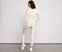 Feeling Casual Ribbed Surplice Jumpsuit - Lady Occasions