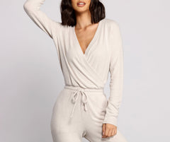 Feeling Casual Ribbed Surplice Jumpsuit - Lady Occasions
