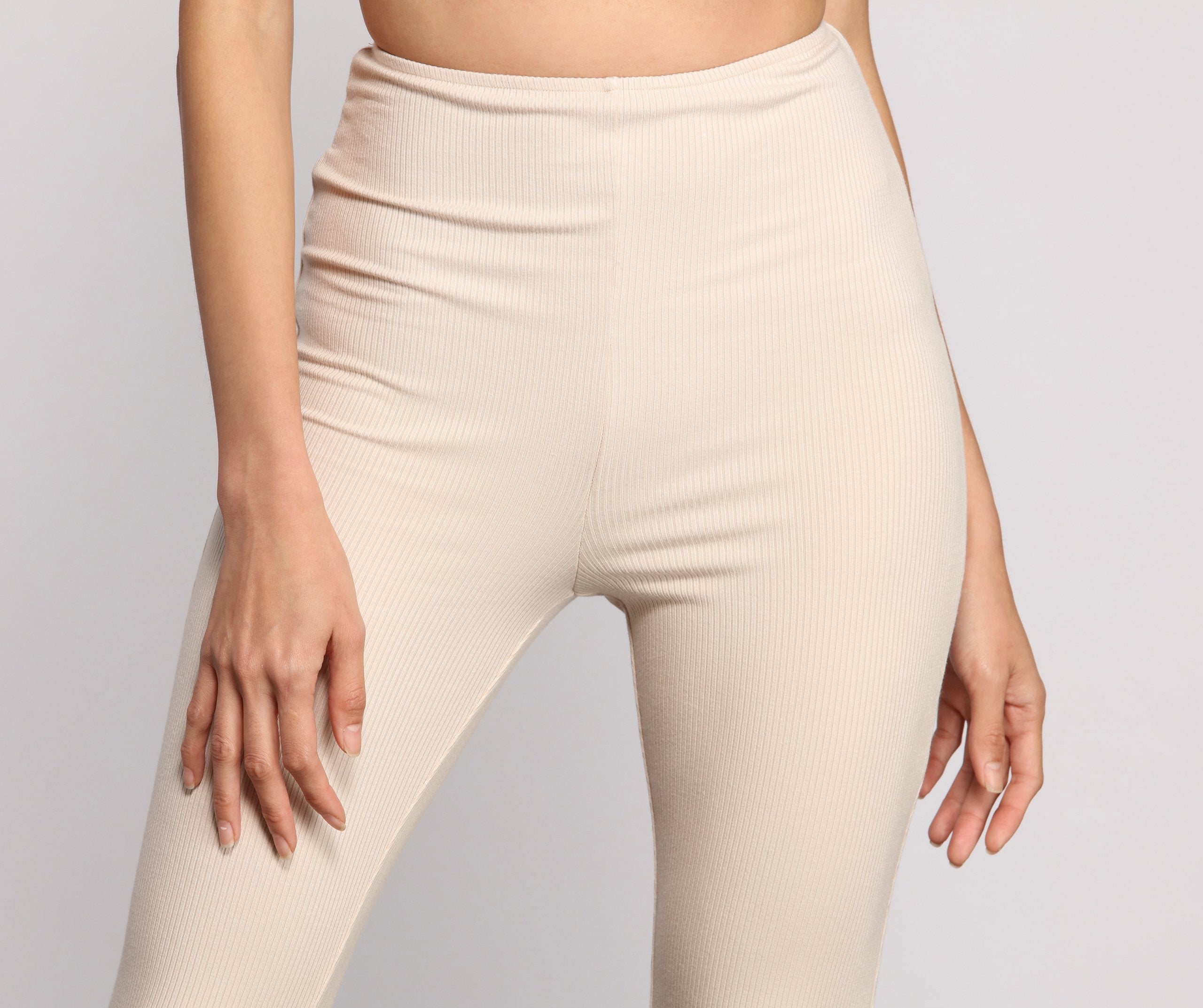 High Waist Basic Ribbed Knit Leggings - Lady Occasions