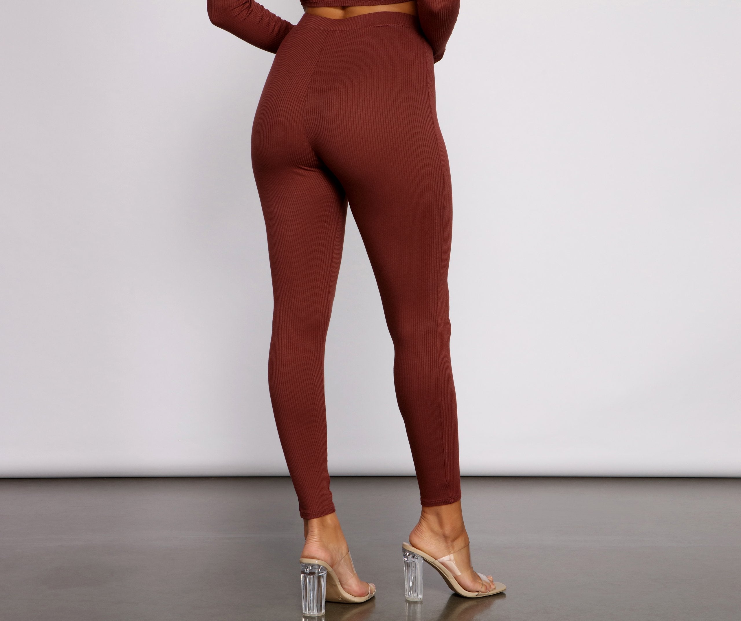 Ribbed Knit High Waist Leggings - Lady Occasions