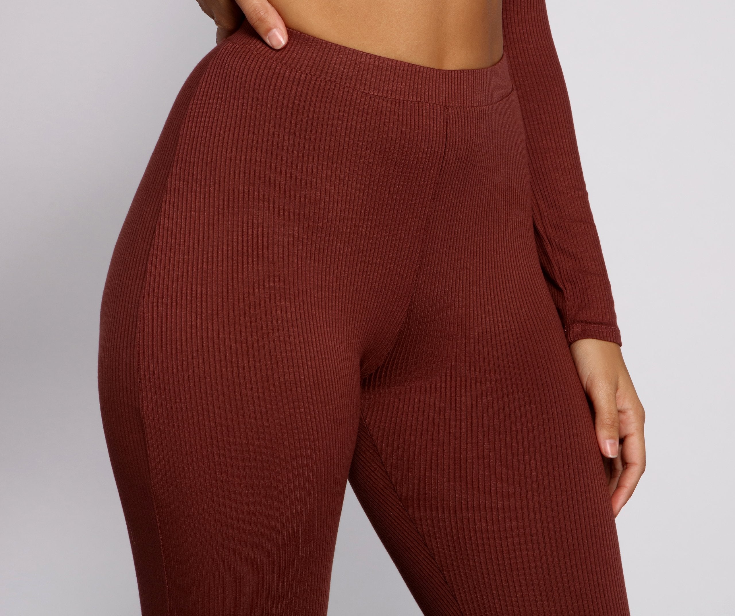 Ribbed Knit High Waist Leggings - Lady Occasions