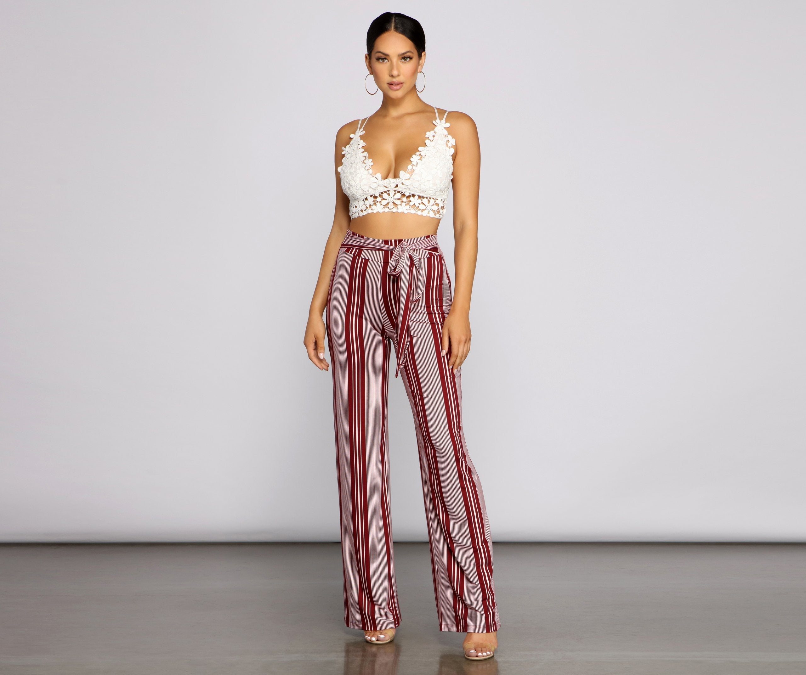 Sassy Striped Wide-Leg Pants - Lady Occasions