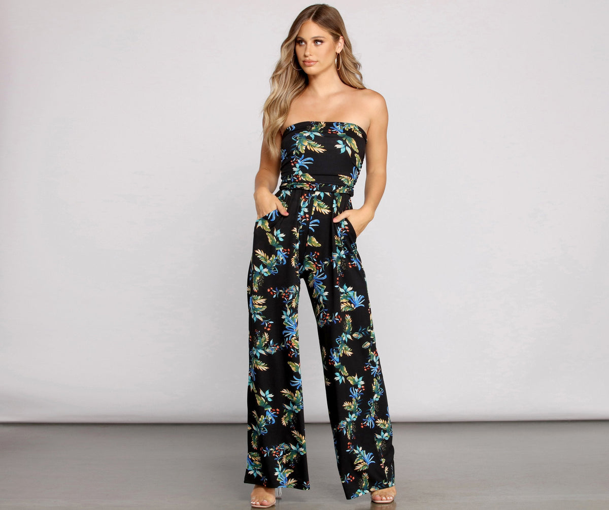 Island Vibes Floral Strapless Jumpsuit - Lady Occasions