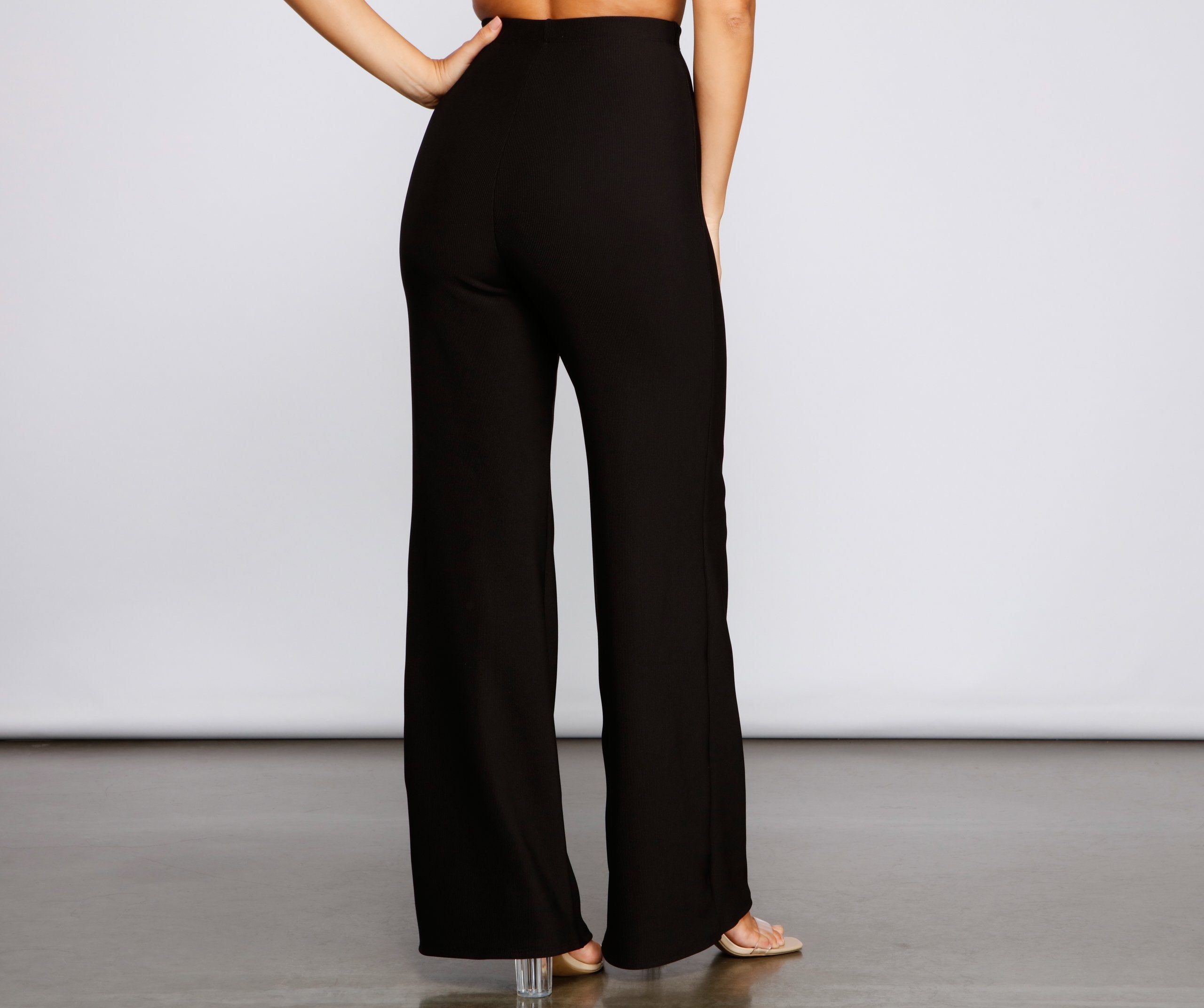 Flaunt It Ribbed Wide Leg Pants - Lady Occasions