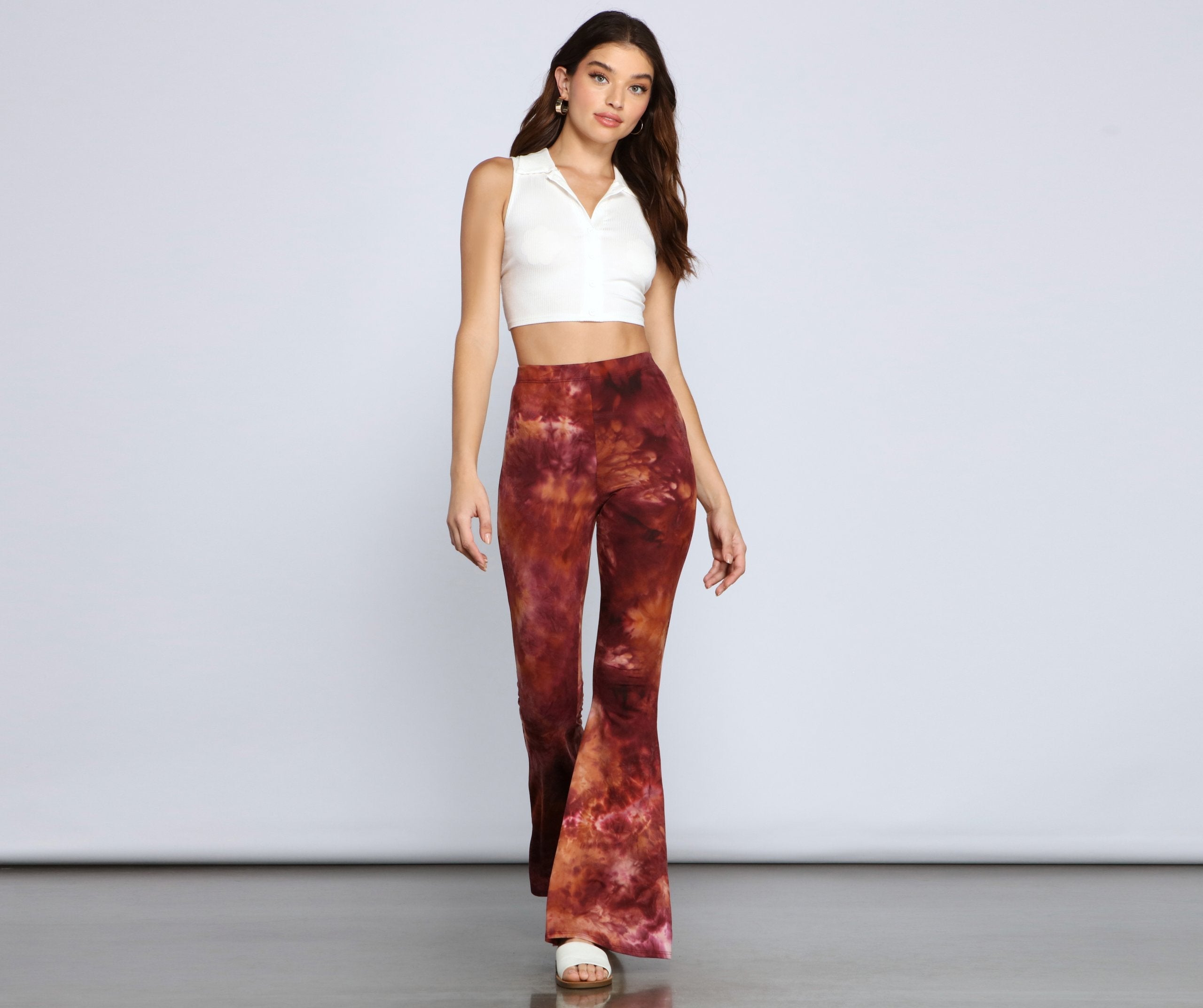 Retro Style Tie-Dye Flare Pants - Lady Occasions