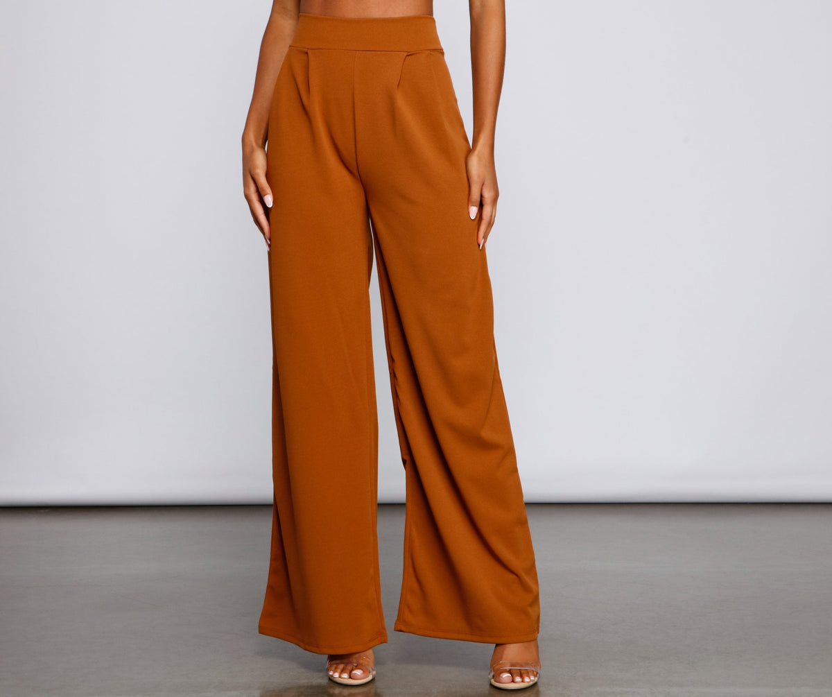 High Waist Pleated Wide Leg Pants - Lady Occasions