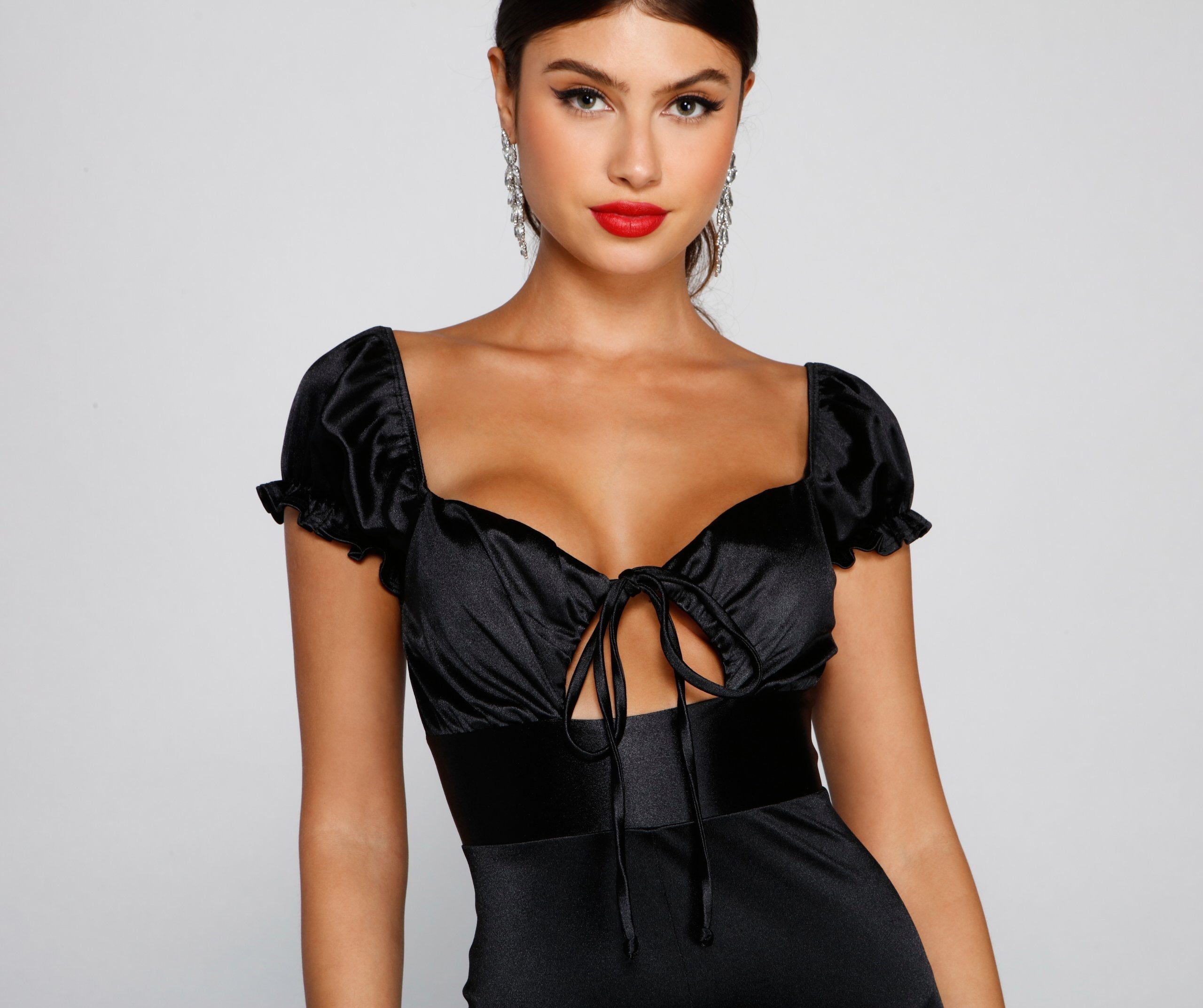 Sashay All Day Satin Cap Sleeve Tie-Front Jumpsuit - Lady Occasions