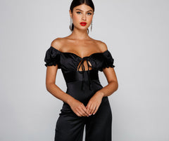 Sashay All Day Satin Cap Sleeve Tie-Front Jumpsuit - Lady Occasions
