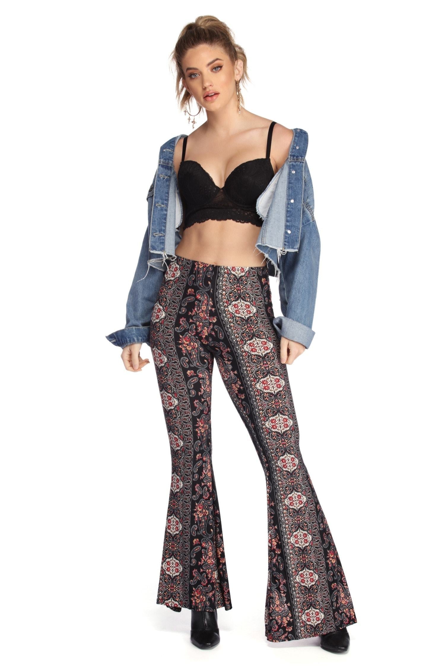 Boho Wanderer Paisley Flared Pants - Lady Occasions