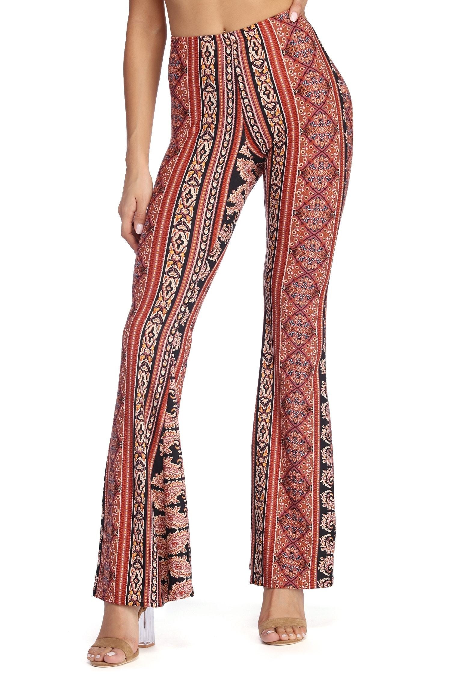 Boho Wanderer Paisley Flared Pants - Lady Occasions