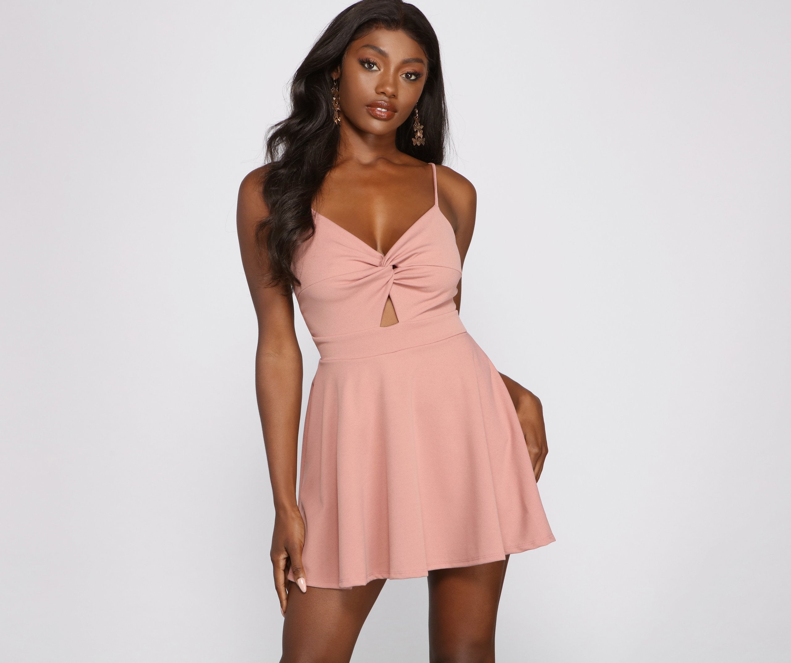 Best Life Twist Front Skater Romper - Lady Occasions