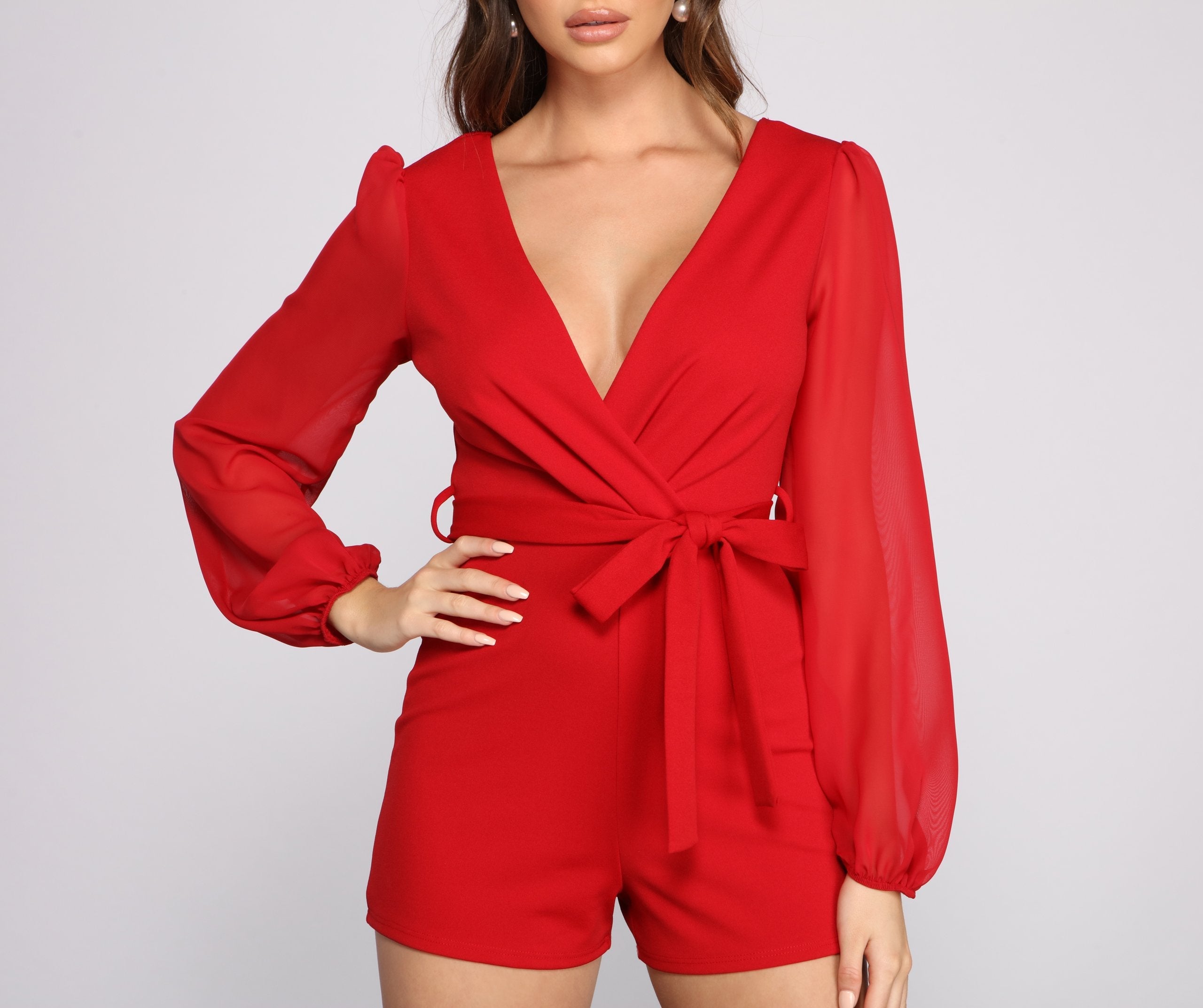 Perfectly Poised Plunging Chiffon Romper - Lady Occasions