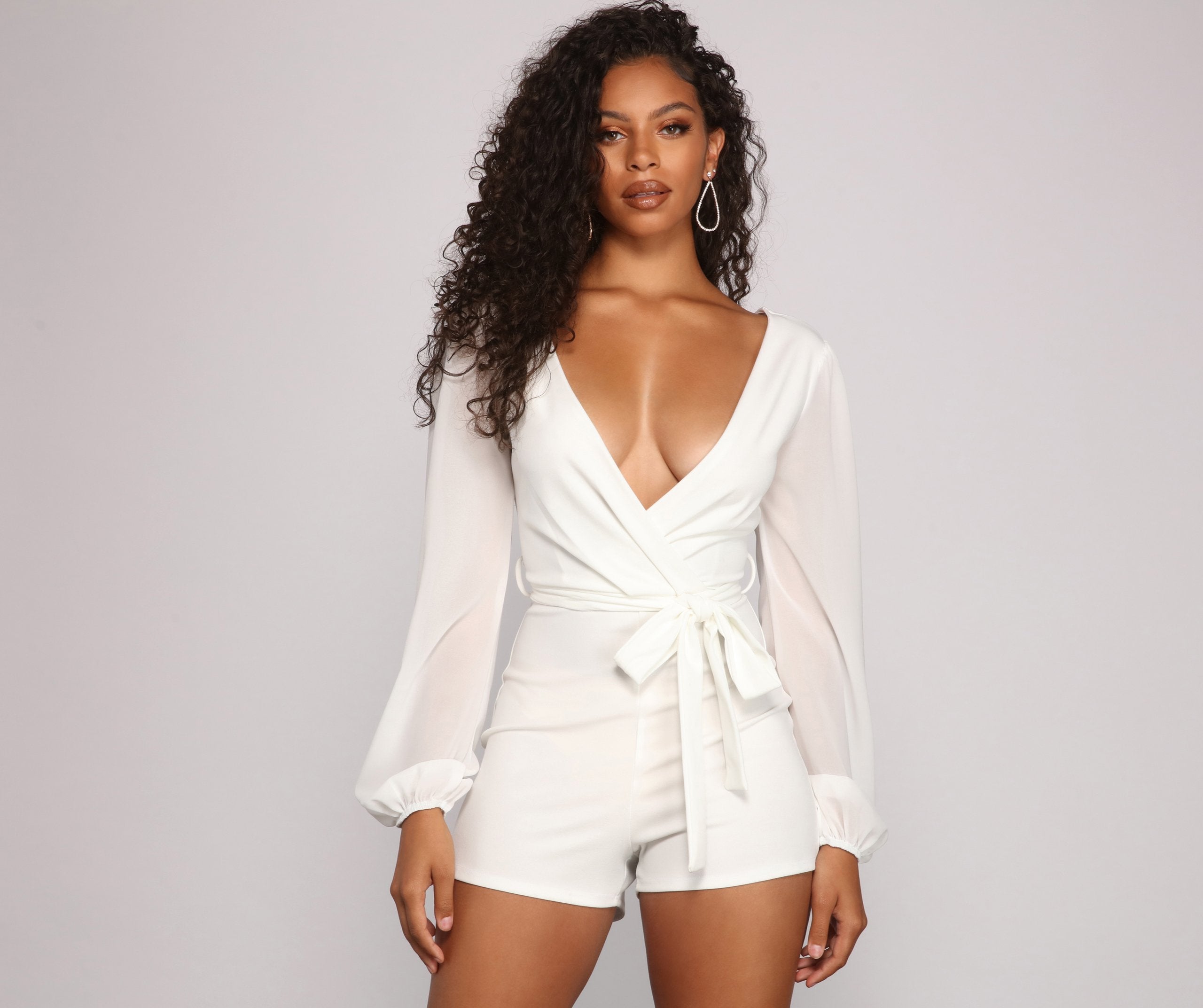 Perfectly Poised Plunging Chiffon Romper - Lady Occasions