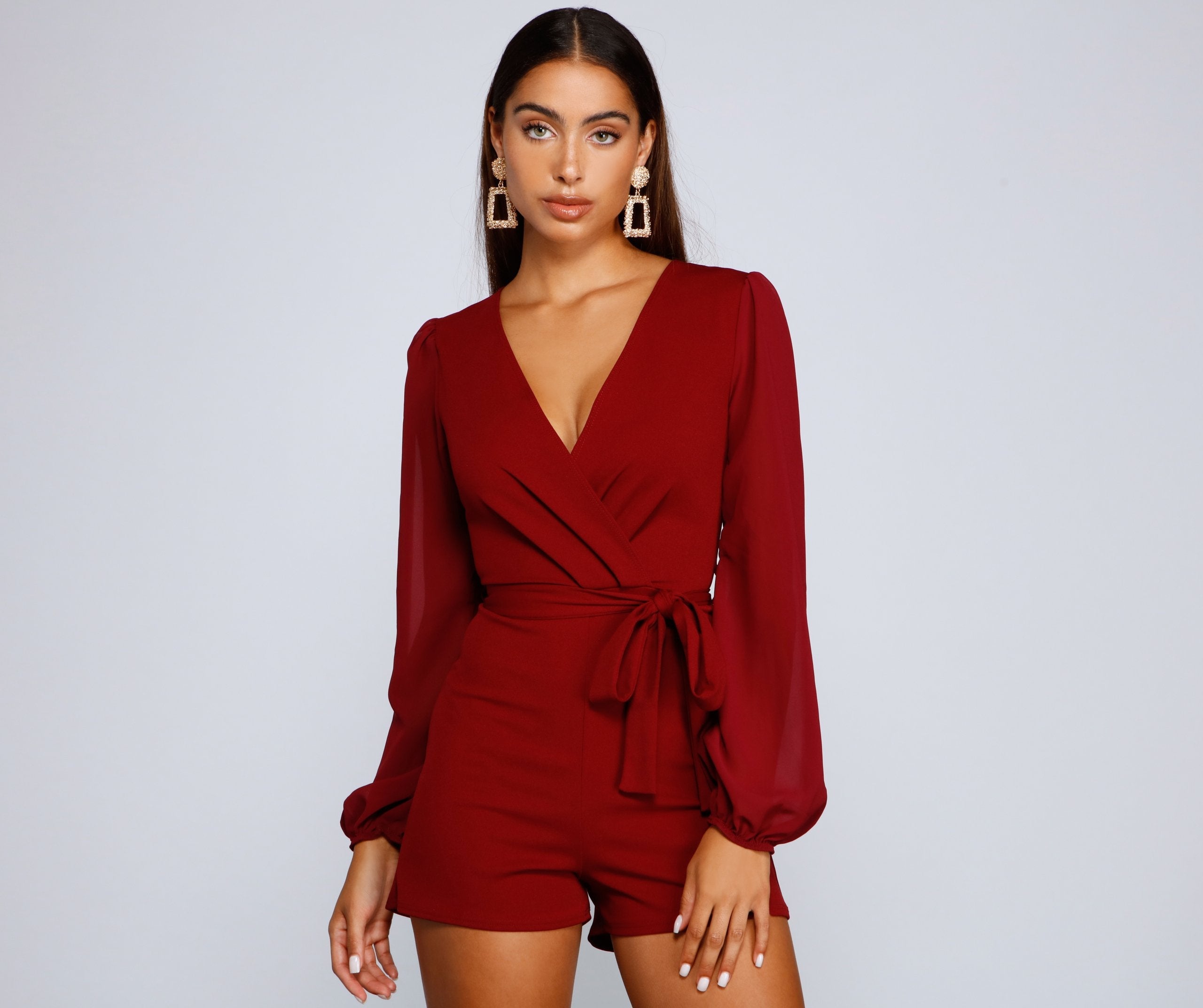 Perfectly Poised Plunging Chiffon Romper - Lady Occasions