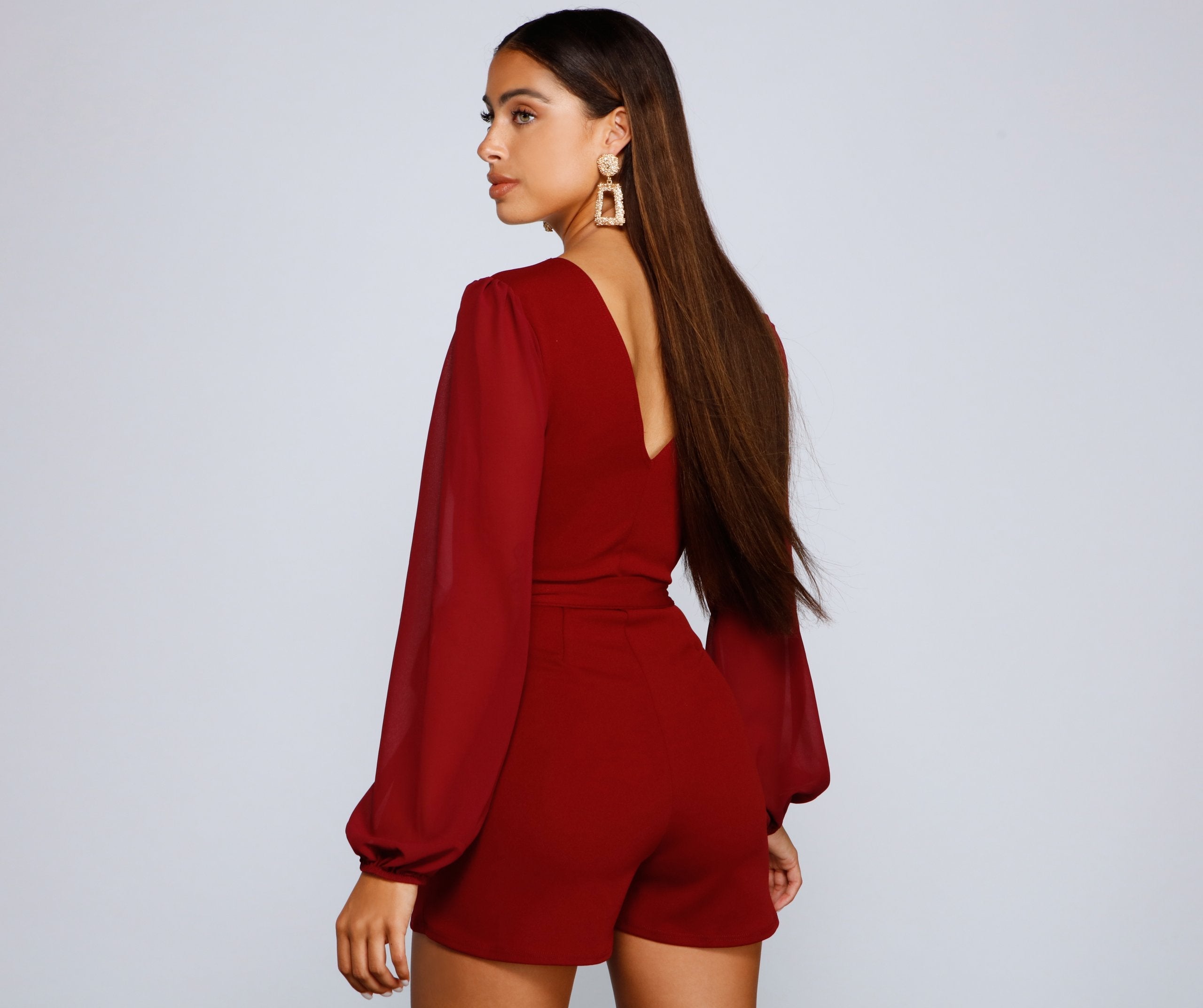 Perfectly Poised Plunging Chiffon Romper - Lady Occasions