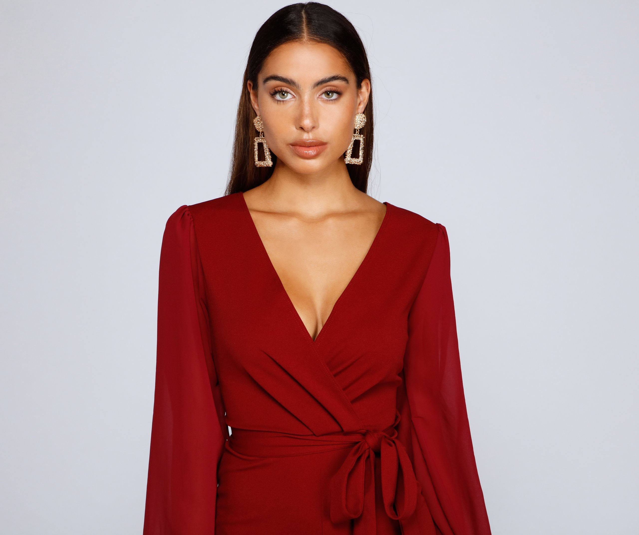 Perfectly Poised Plunging Chiffon Romper - Lady Occasions