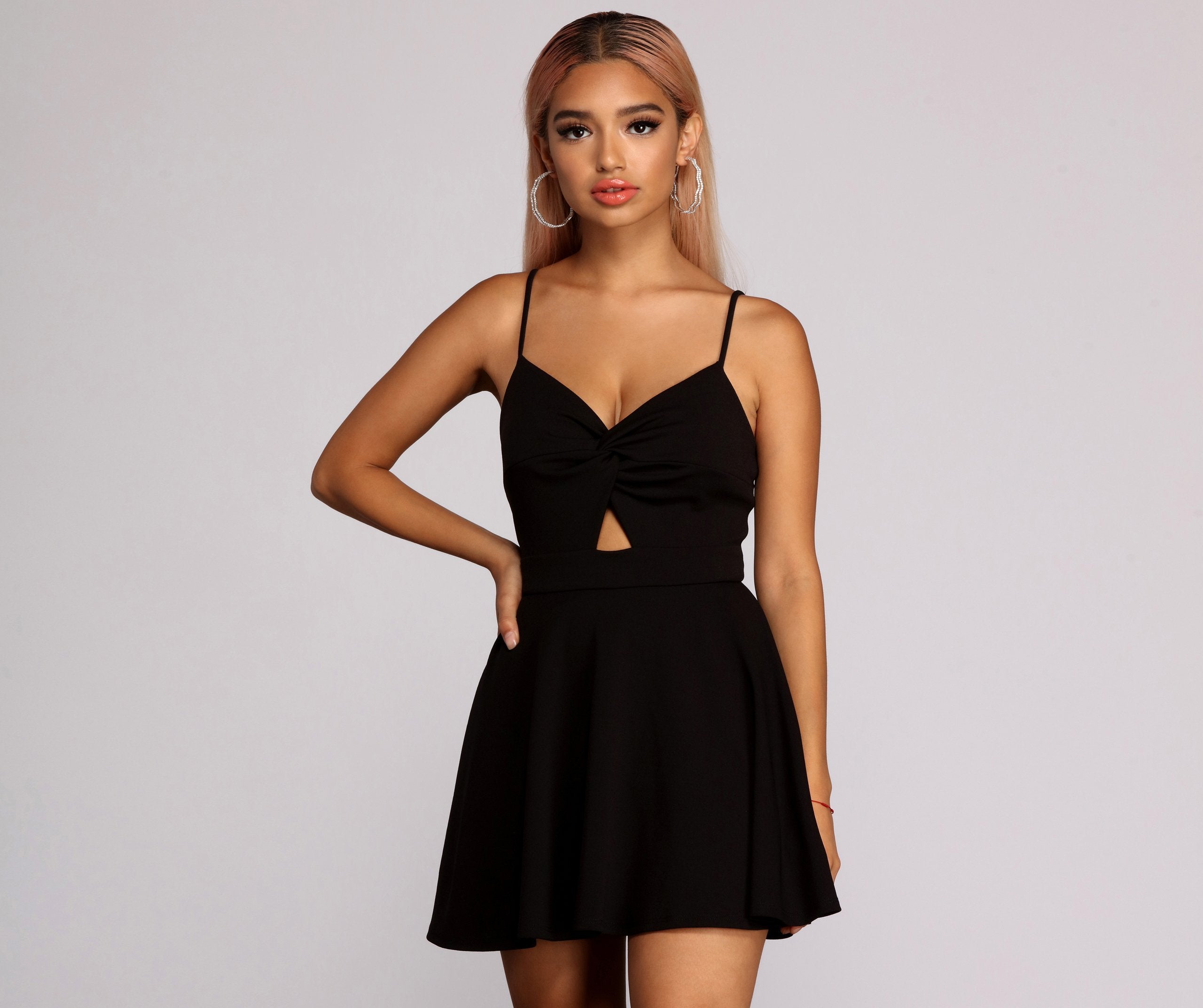 Trendy Twist Front Skater Romper - Lady Occasions