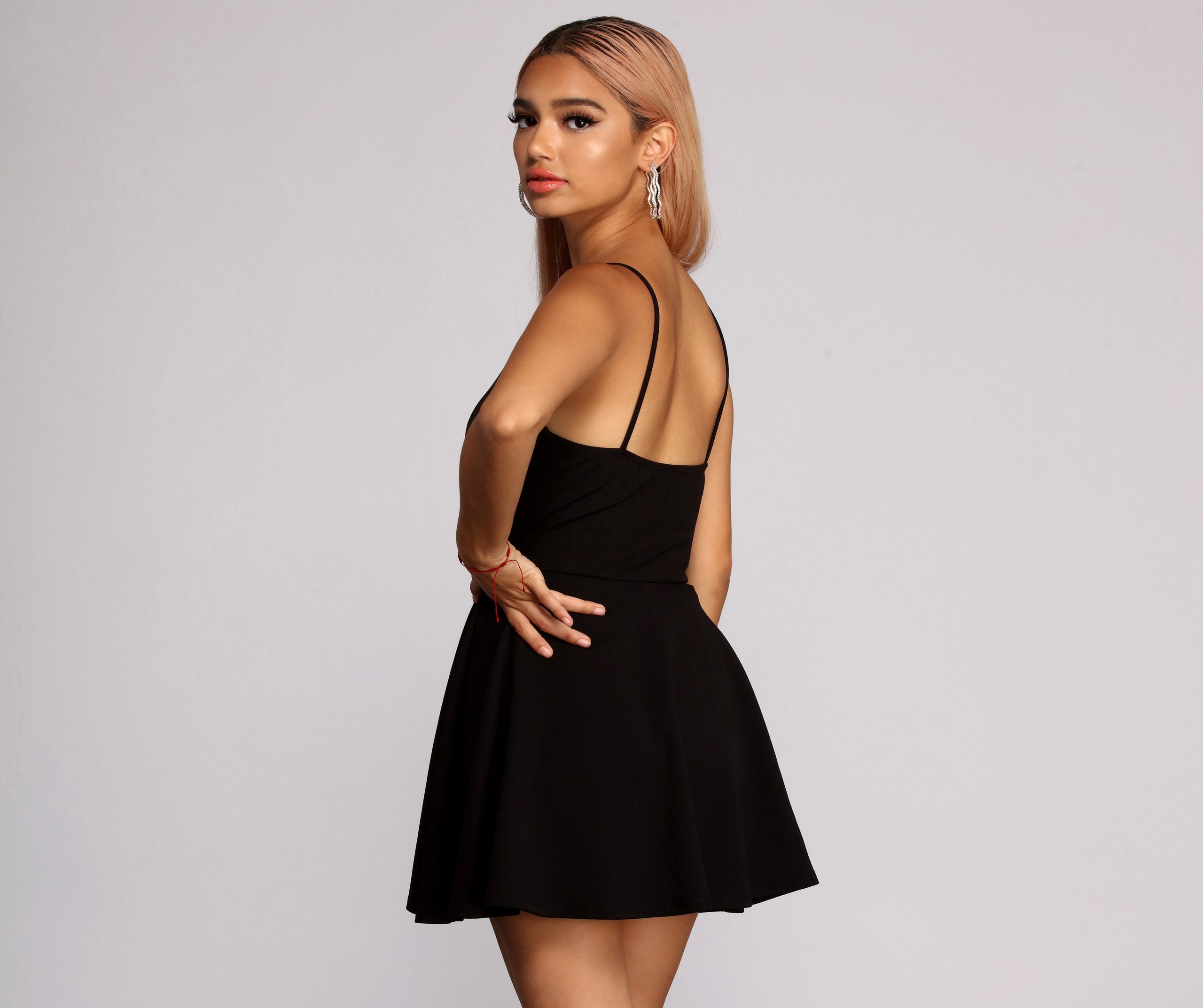 Trendy Twist Front Skater Romper - Lady Occasions