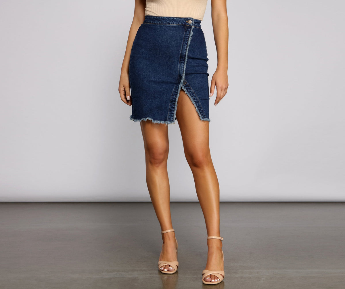 Wrapped In Styled Frayed Denim Skirt - Lady Occasions