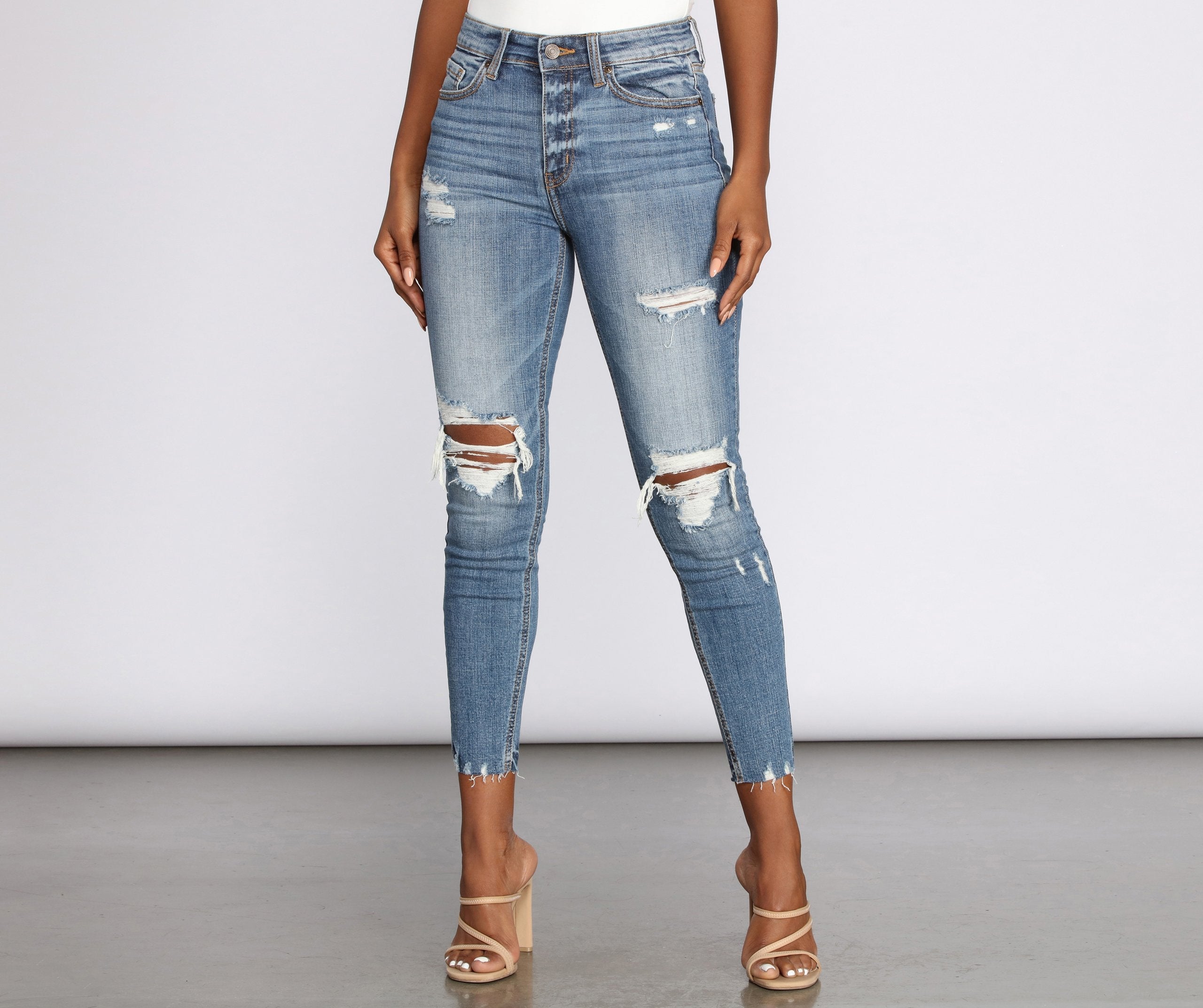 Clara High Rise Distressed Skinny Jeans - Lady Occasions