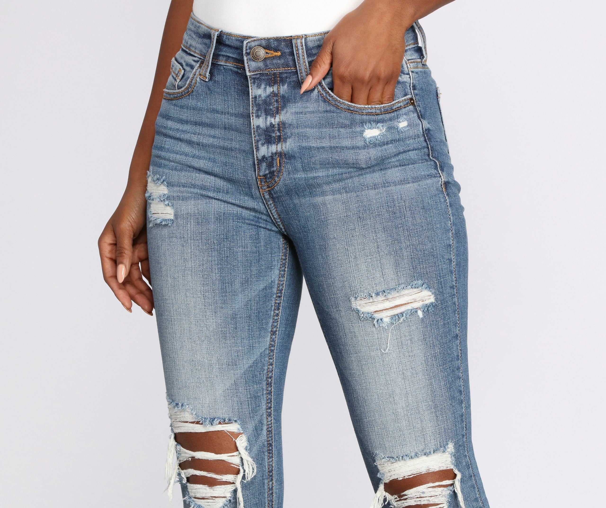 Clara High Rise Distressed Skinny Jeans - Lady Occasions