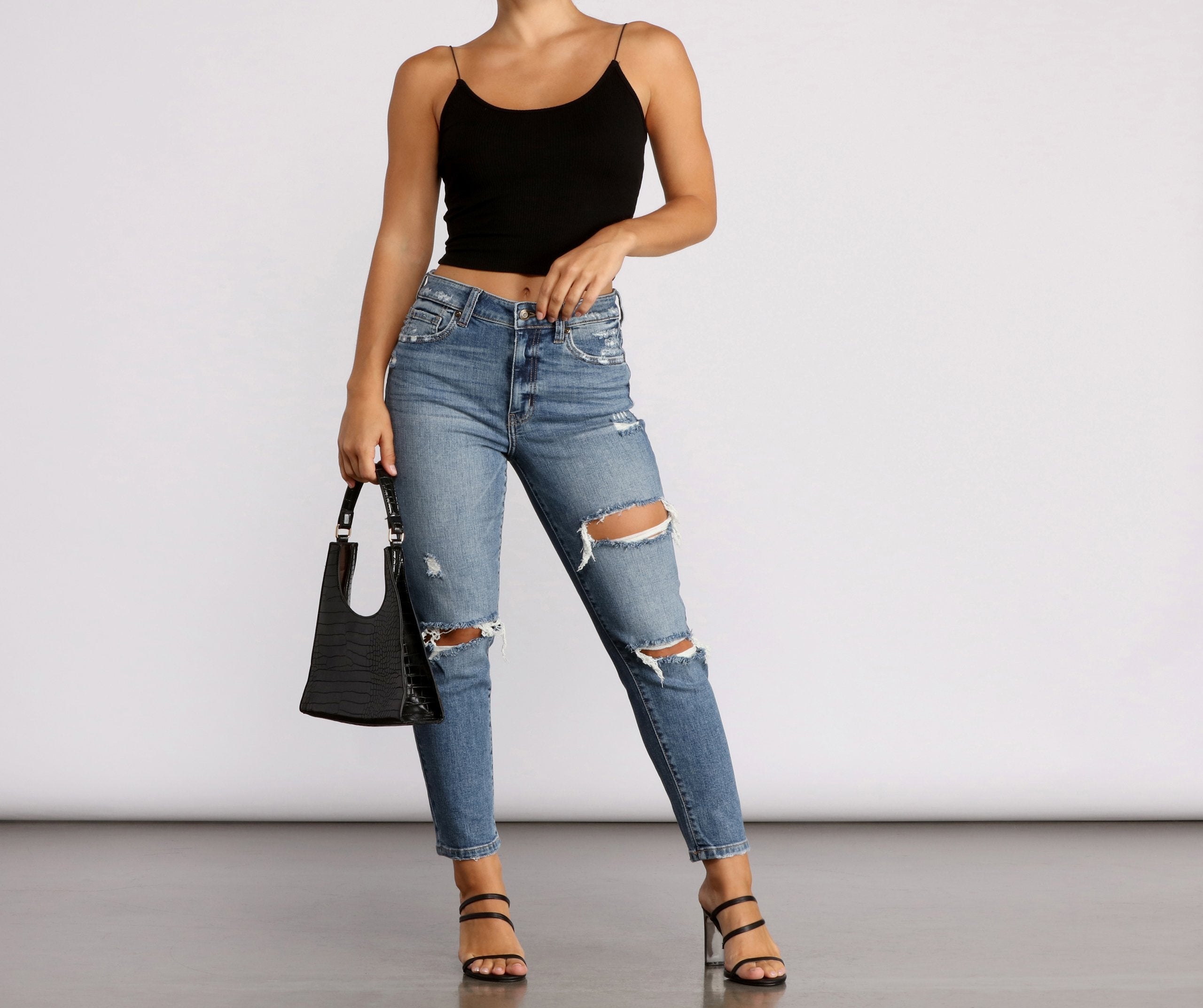 Tobi High Rise Distressed Mom Jeans - Lady Occasions