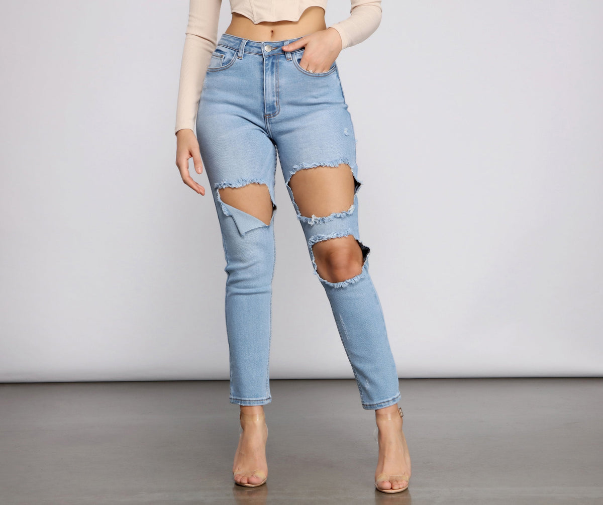 High Waist Trendy Cut Out Skinny Jeans - Lady Occasions