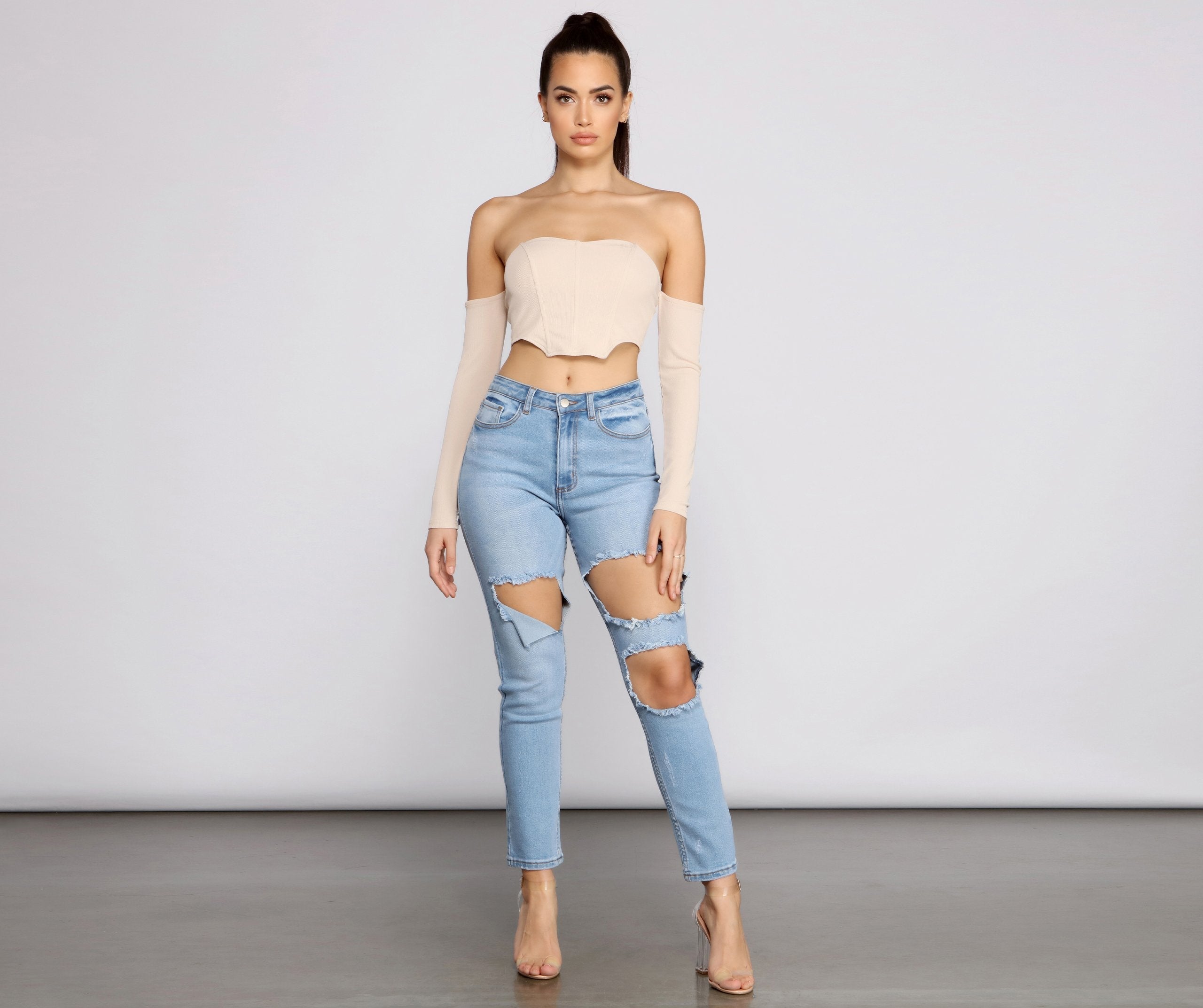 High Waist Trendy Cut Out Skinny Jeans - Lady Occasions