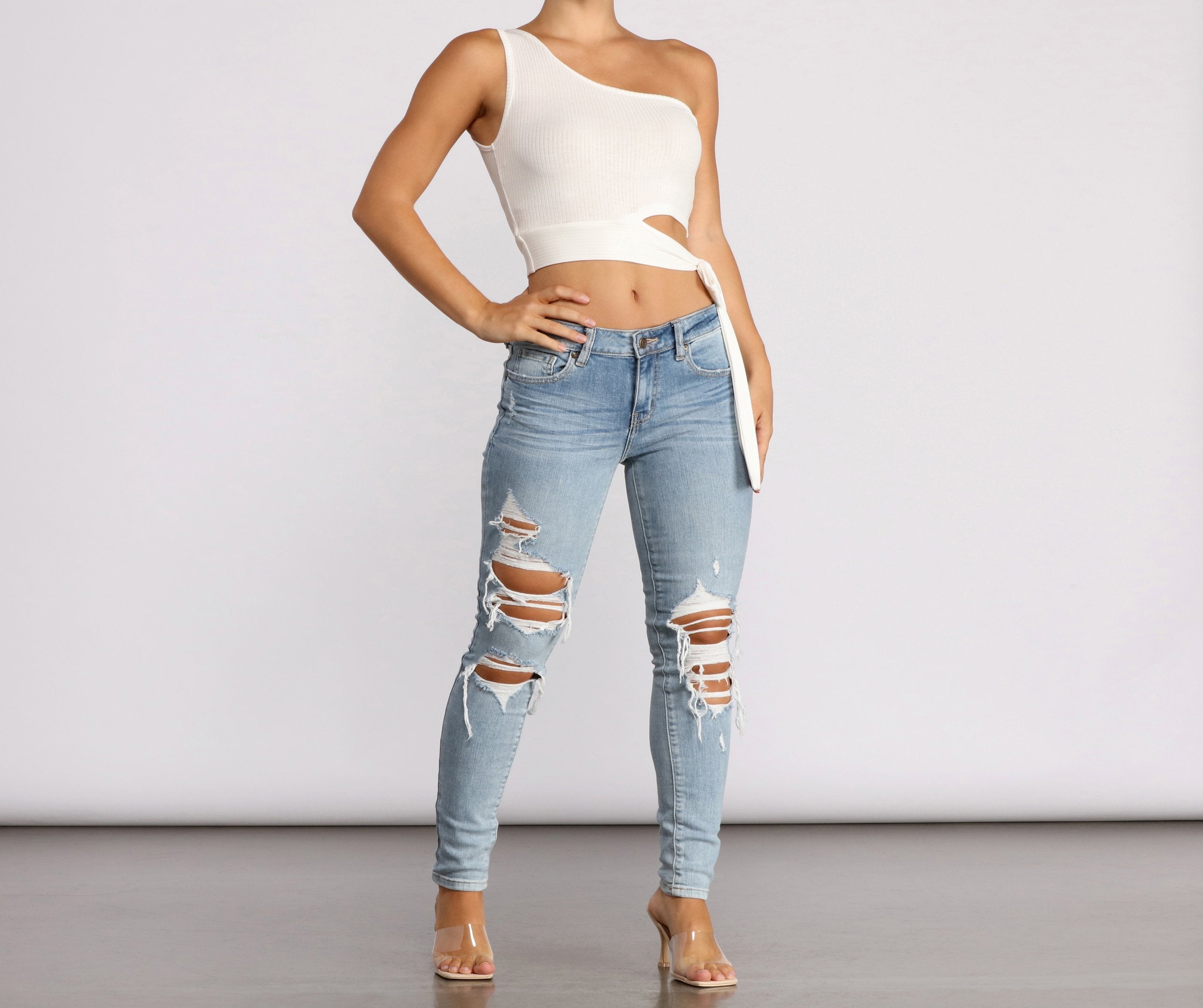 Jude Mid Rise Destructed Skinny Jeans - Lady Occasions